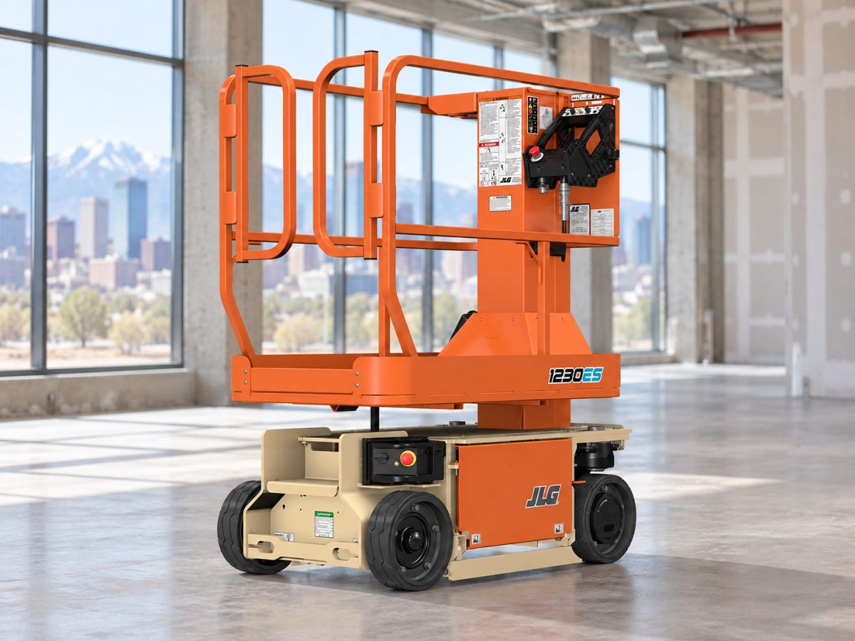 JLG 1230ES vertical mast lift in a commercial interior